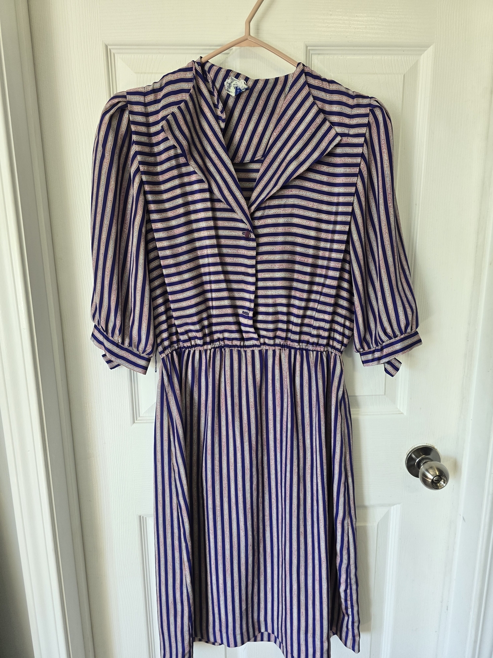 Vintage Purple and Cream Striped Collared Midi Dress
